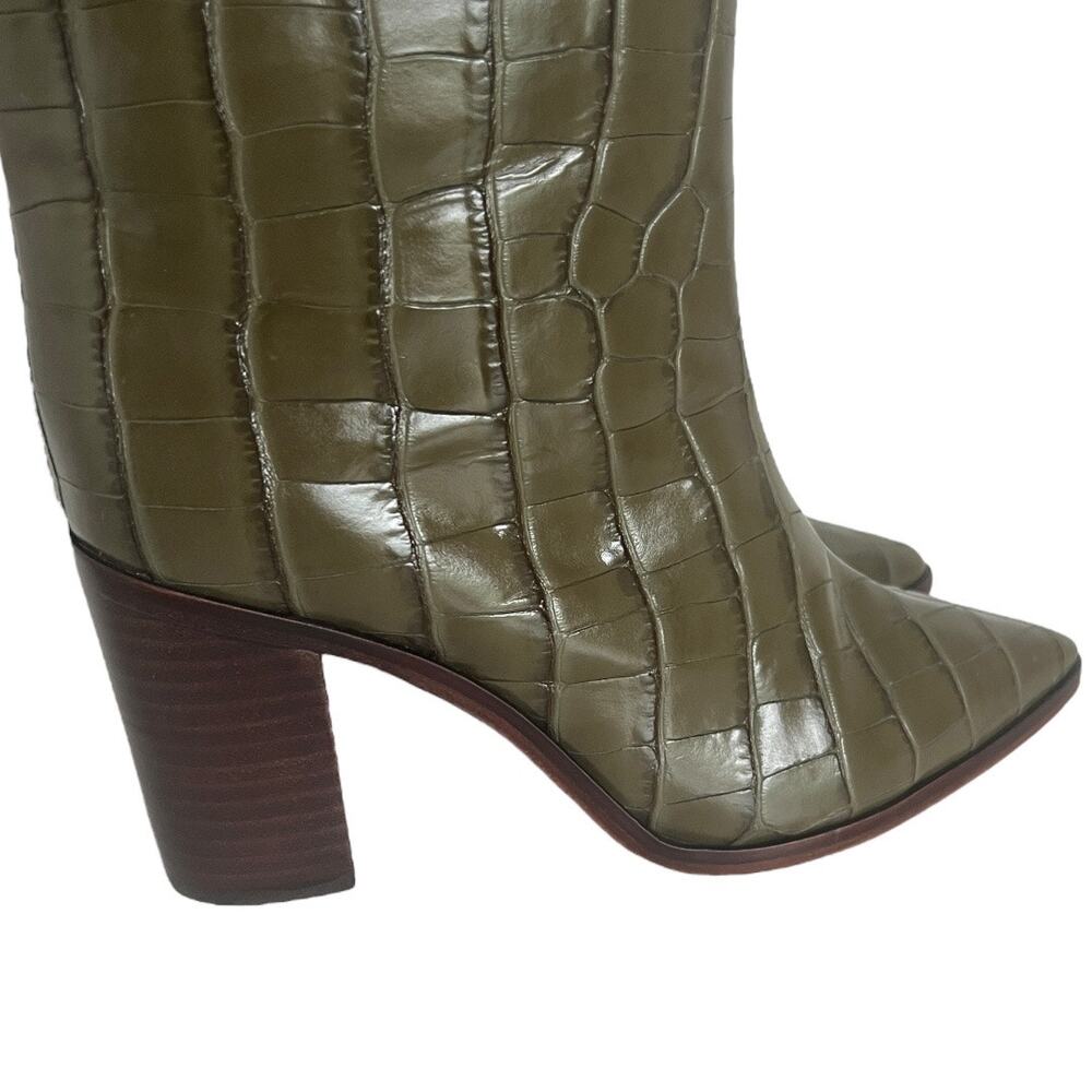 Schutz Maryana Crocodile Embossed Leather Knee High Block Heel Boots Size 5 - Picture 6 of 12